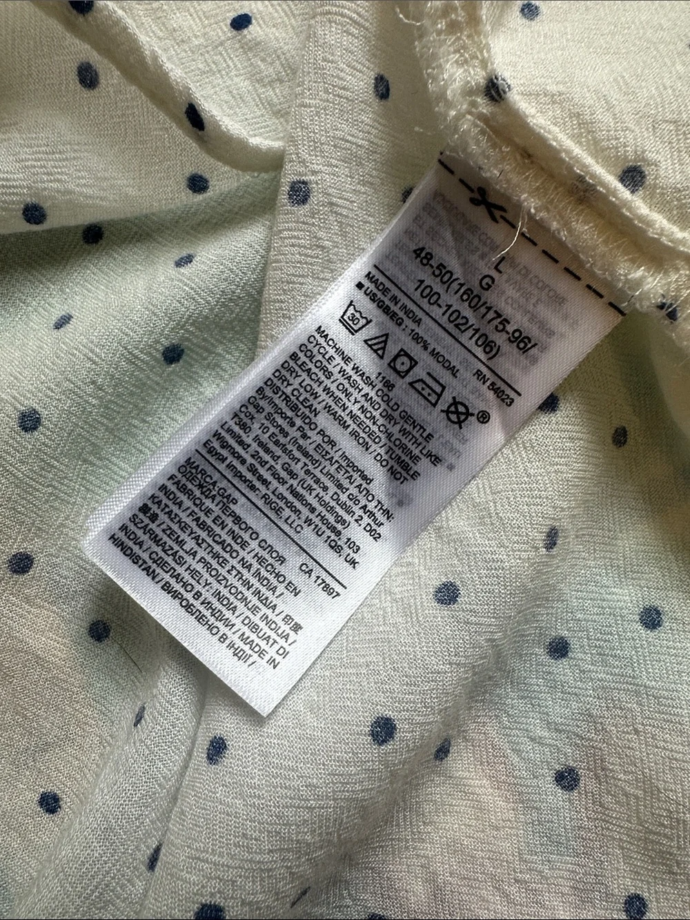 GAP Cream Short Sleeve Navy Blue Polka Dot Pintuck Blouse Top Large Boho - Picture 7 of 7